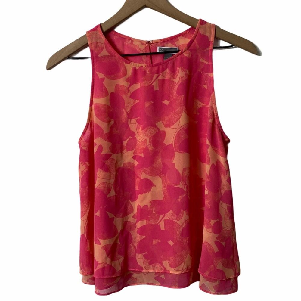 Chelsea28 Pink Flower Print Sleeveless Women Blouse Small